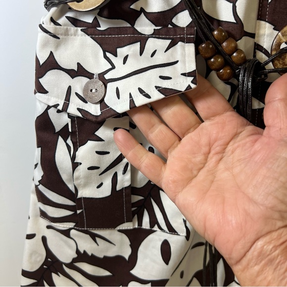 Lennie for Nina Leonard Brown & White Tropical Print Safari Dress SZ 12 - Picture 6 of 11